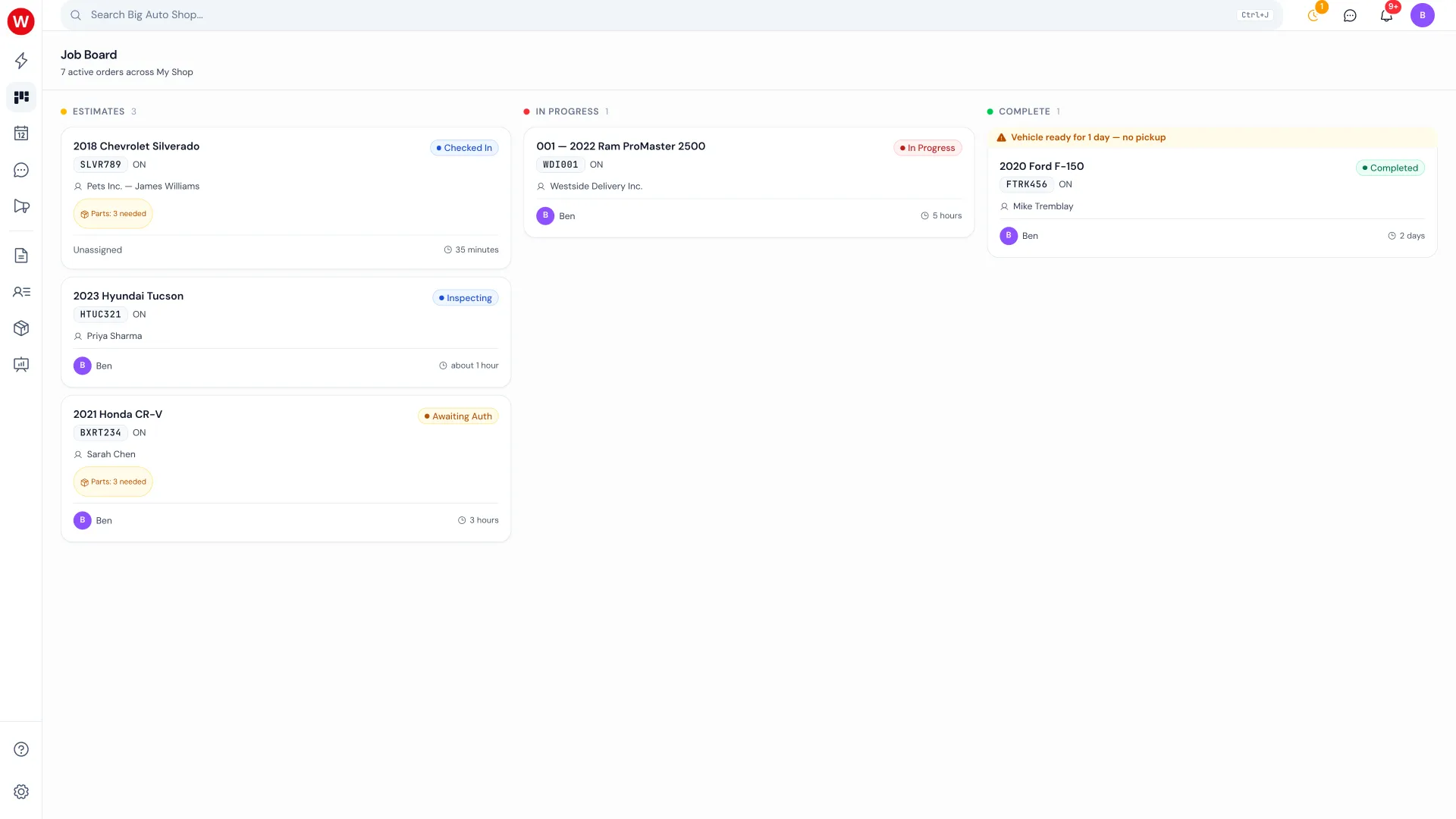 Wenmar Pro Work Order Dashboard